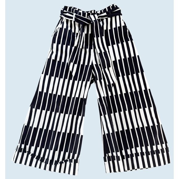 MARIMEKKO Hi Rise Wide Leg Black & White Print Cropped Pants Sz M - Picture 2 of 7